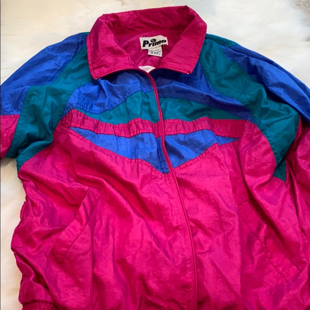 Vintage color block pink blue green zip up jacket